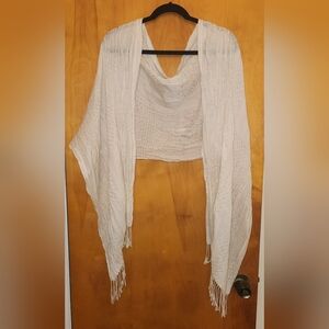 Universal Thread Crinkle Material Ruana Cream Wrap Shawl w/Fringe, 72"L